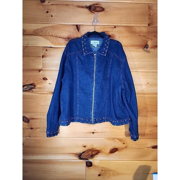 Vintage L A Blues Women Plus Size 22/24 Jean Jacket Full Zip Front Studded - Picture 7 of 11